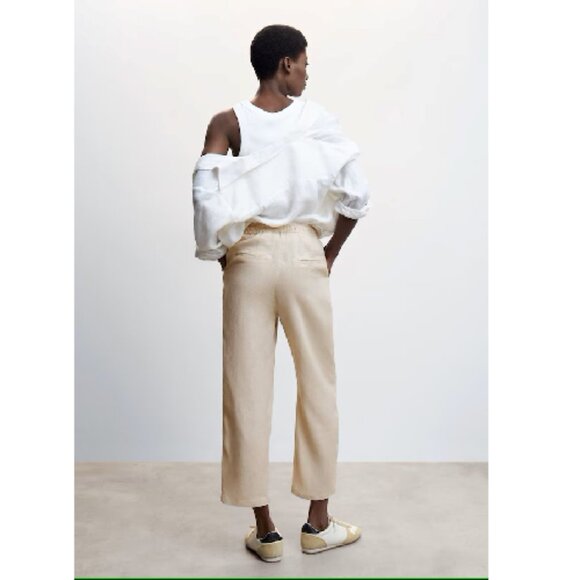 Mango MNG NWT 100% Linen Straight Pants Summer Elastic Waist Drawstring Size 1XL - Picture 3 of 12